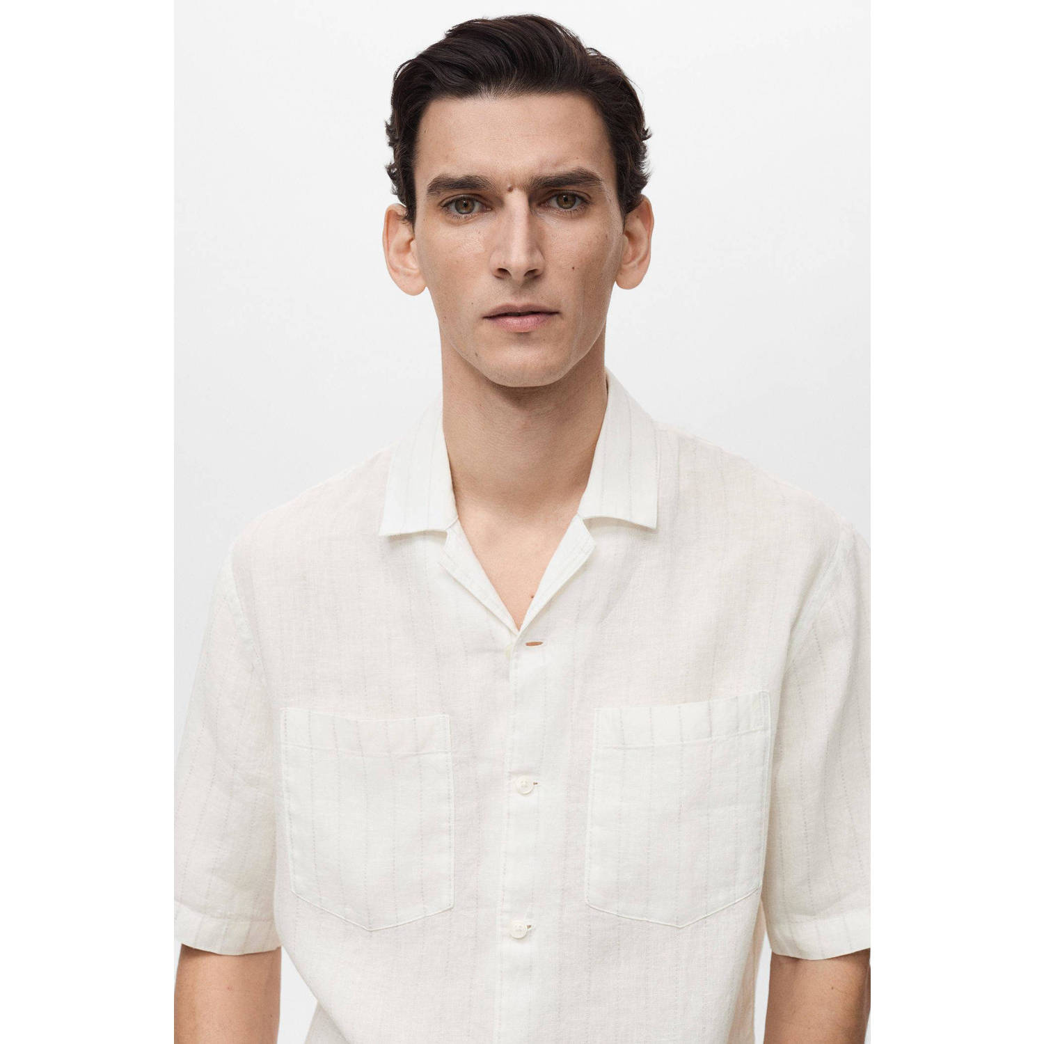 Mango Man linnen casual overhemd wit