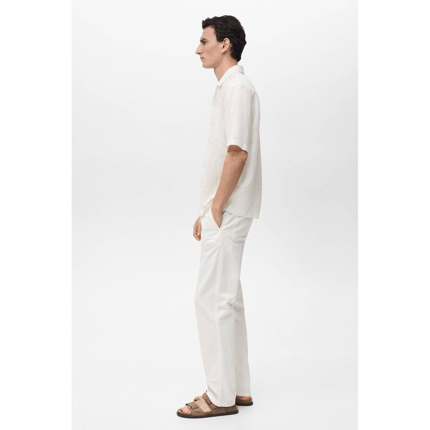 Mango Man linnen casual overhemd wit