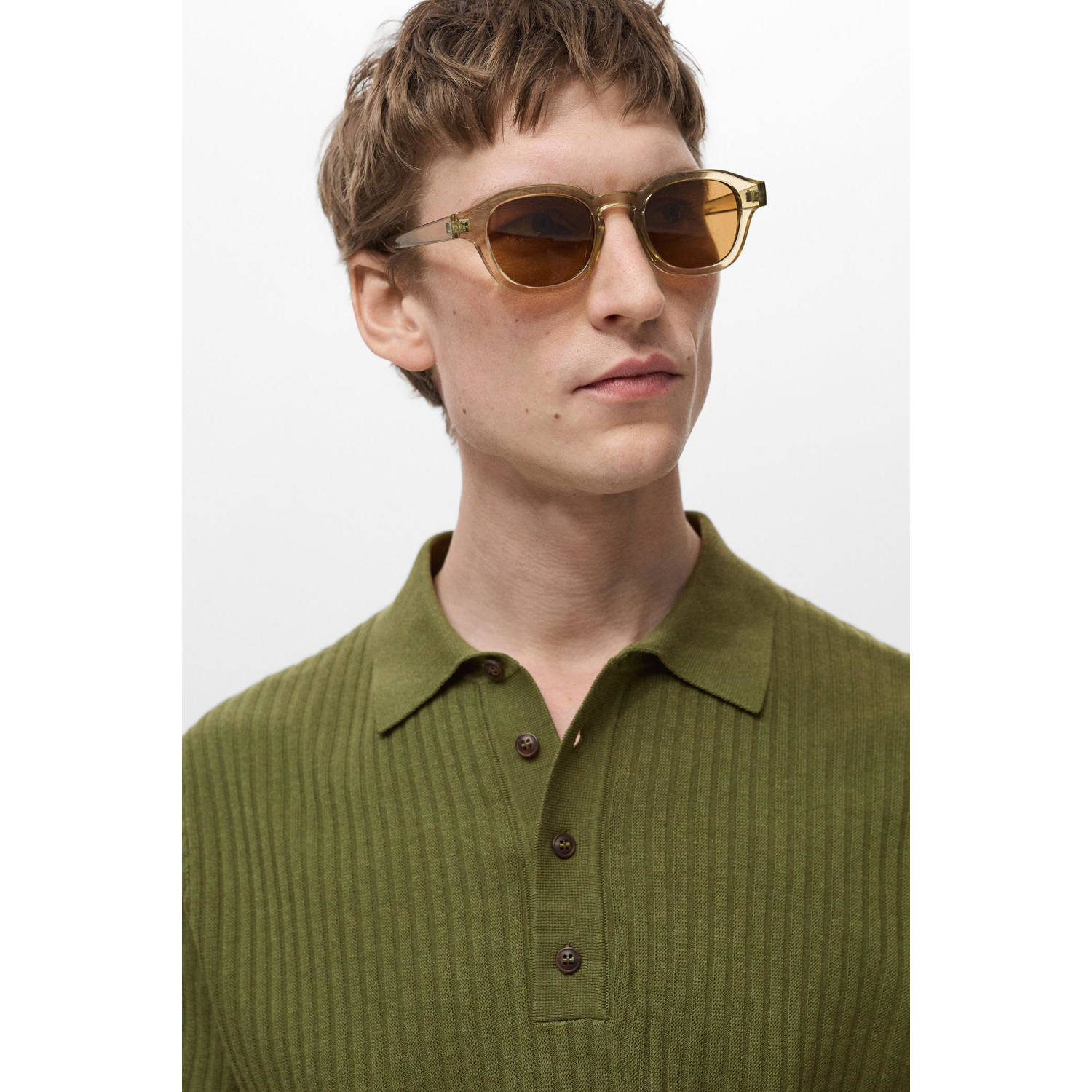 Mango Man regular polo rib gebreid groen