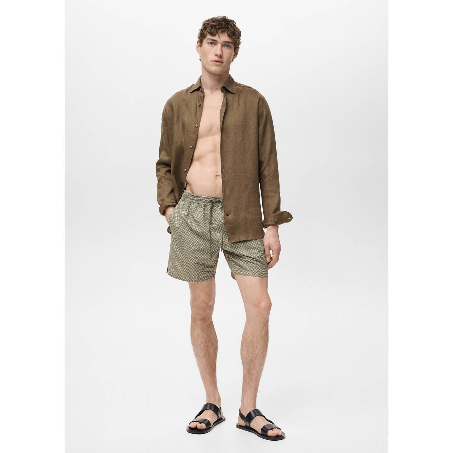 Mango Man zwemshort olijfgroen beige