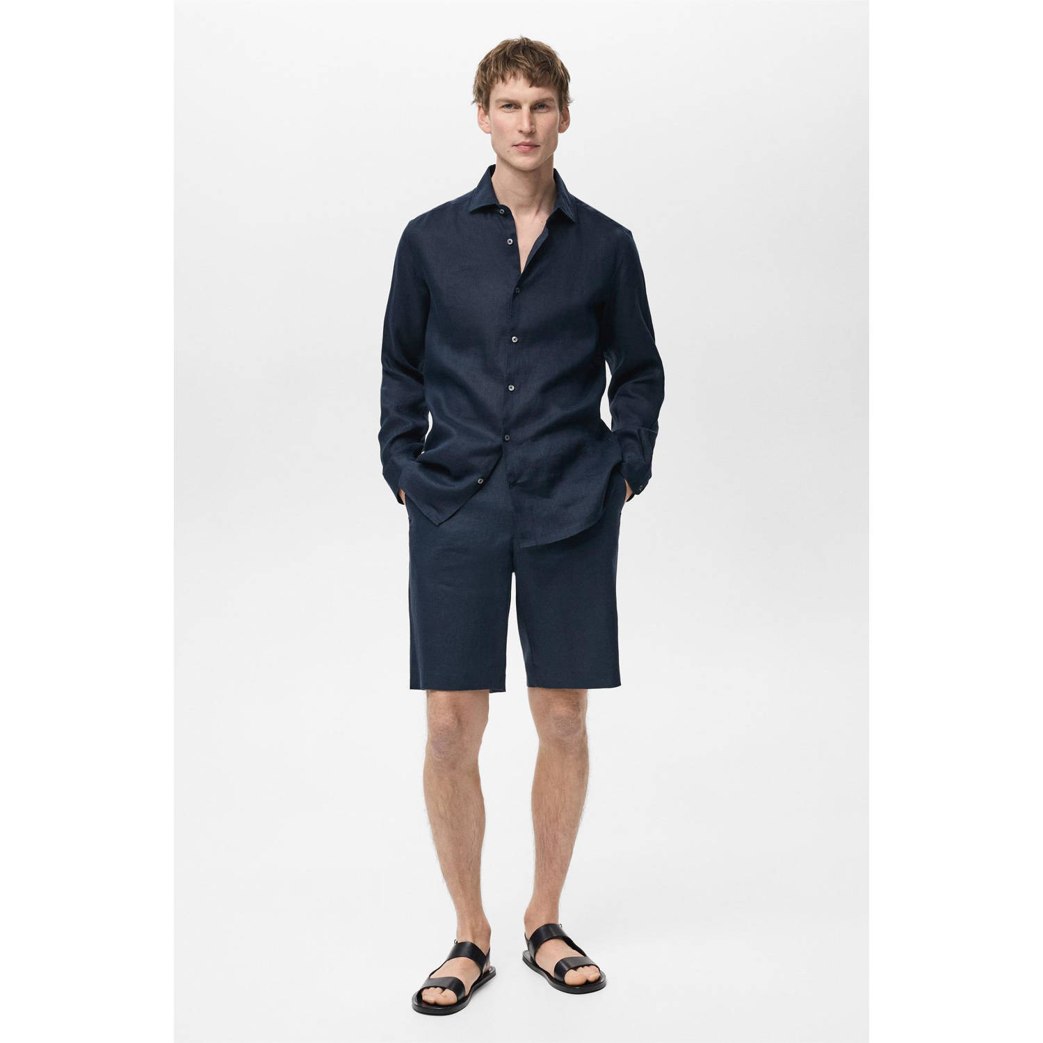 Mango Man slim bermuda short donkerblauw