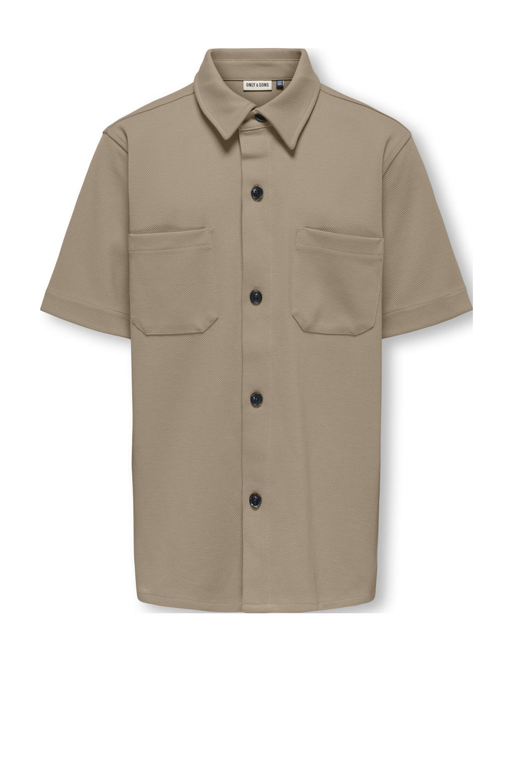Bruine jongens ONLY & SONS JUNIOR overhemd van polyester met effen, korte mouwen, klassieke kraag en knoopsluiting