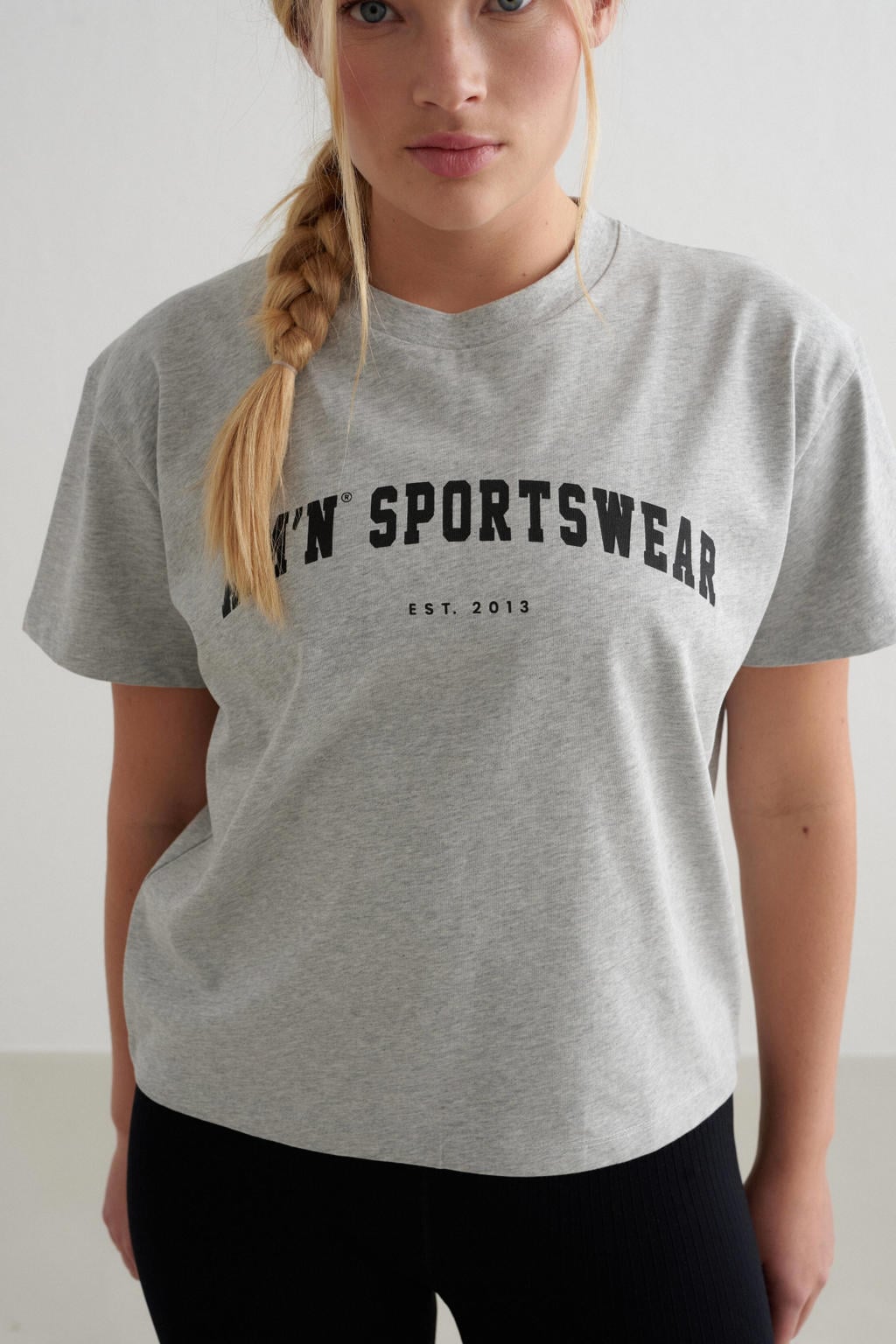 Grijze dames Aim'n sportshirt Varsity Boxy van katoen met korte mouwen en ronde hals