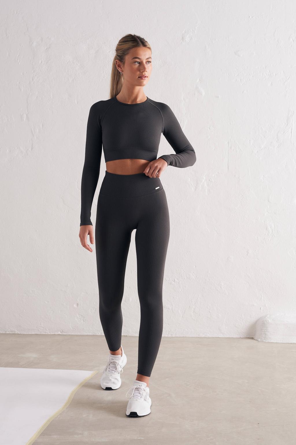 Grijze dames Aim'n sportlegging seamless van polyamide met aansluitend, regular waist en elastische tailleband