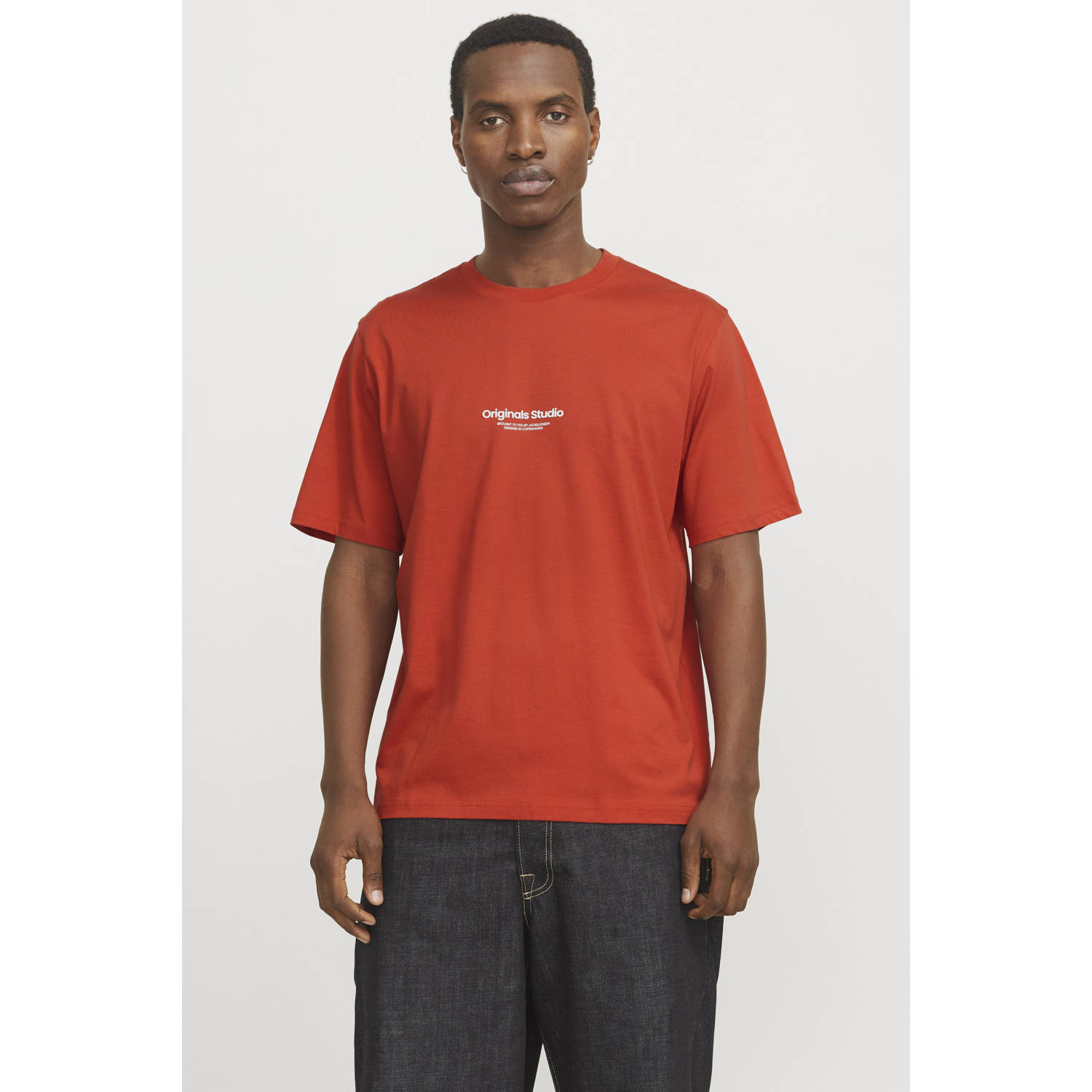 JACK & JONES ORIGINALS regular T-shirt JORVESTERBRO met printopdruk rood