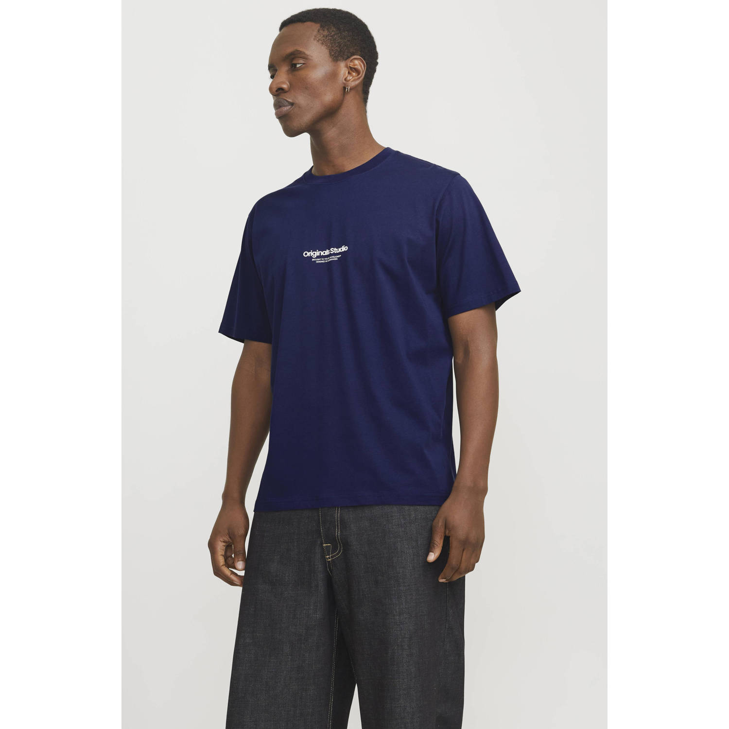 JACK & JONES ORIGINALS regular T-shirt JORVESTERBRO met printopdruk donkerblauw