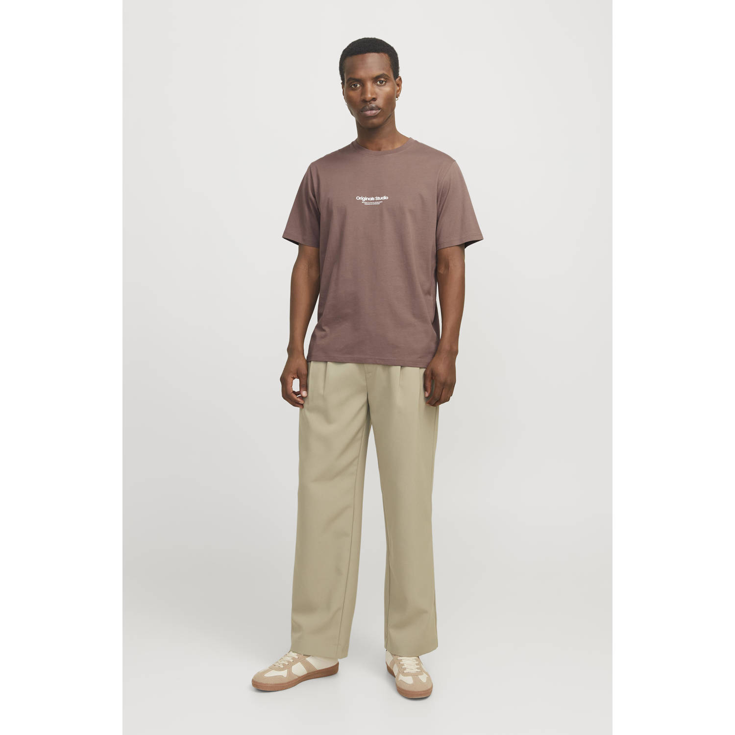JACK & JONES ORIGINALS regular T-shirt JORVESTERBRO met printopdruk taupe