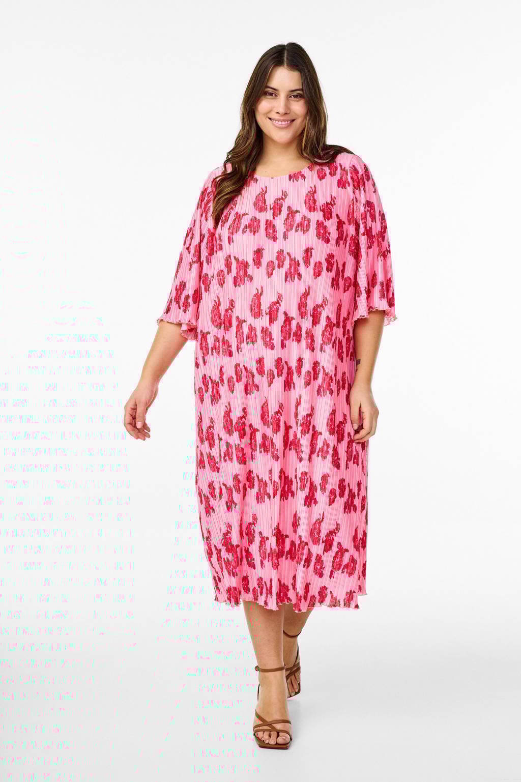 Jurken Jurk Transfer Midi Jurk Zizzi Jurken Midi Jurk Roze