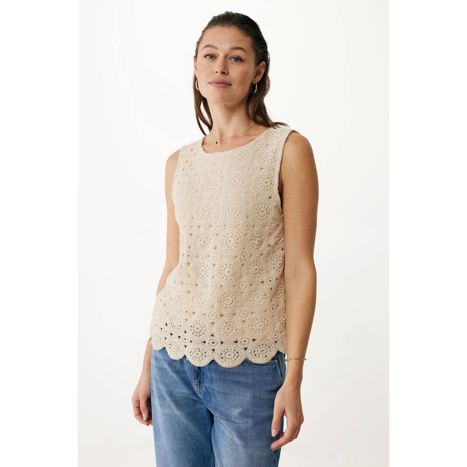 Mexx mouwloze top crème crochet