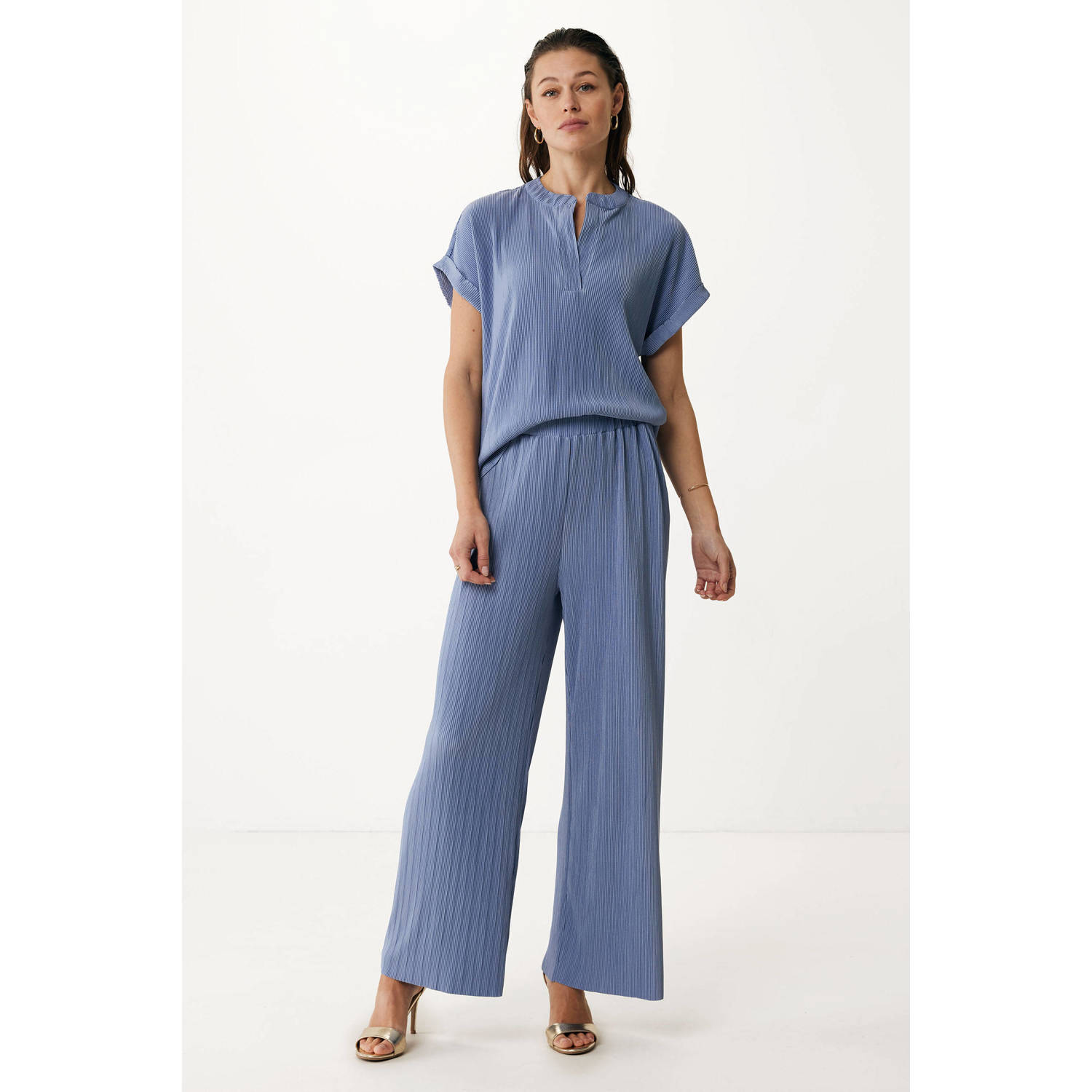 Mexx straight high waist palazzo broek lichtblauw