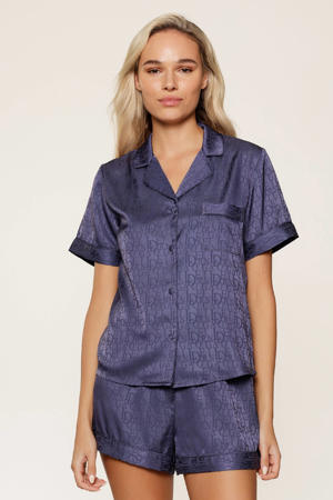 satijnlook shortama donkerblauw