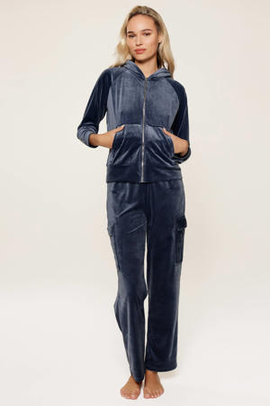 fluwelen huispak met capuchon donkerblauw