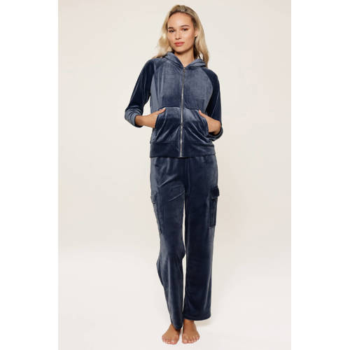 LingaDore fluwelen huispak met capuchon donkerblauw afbeelding