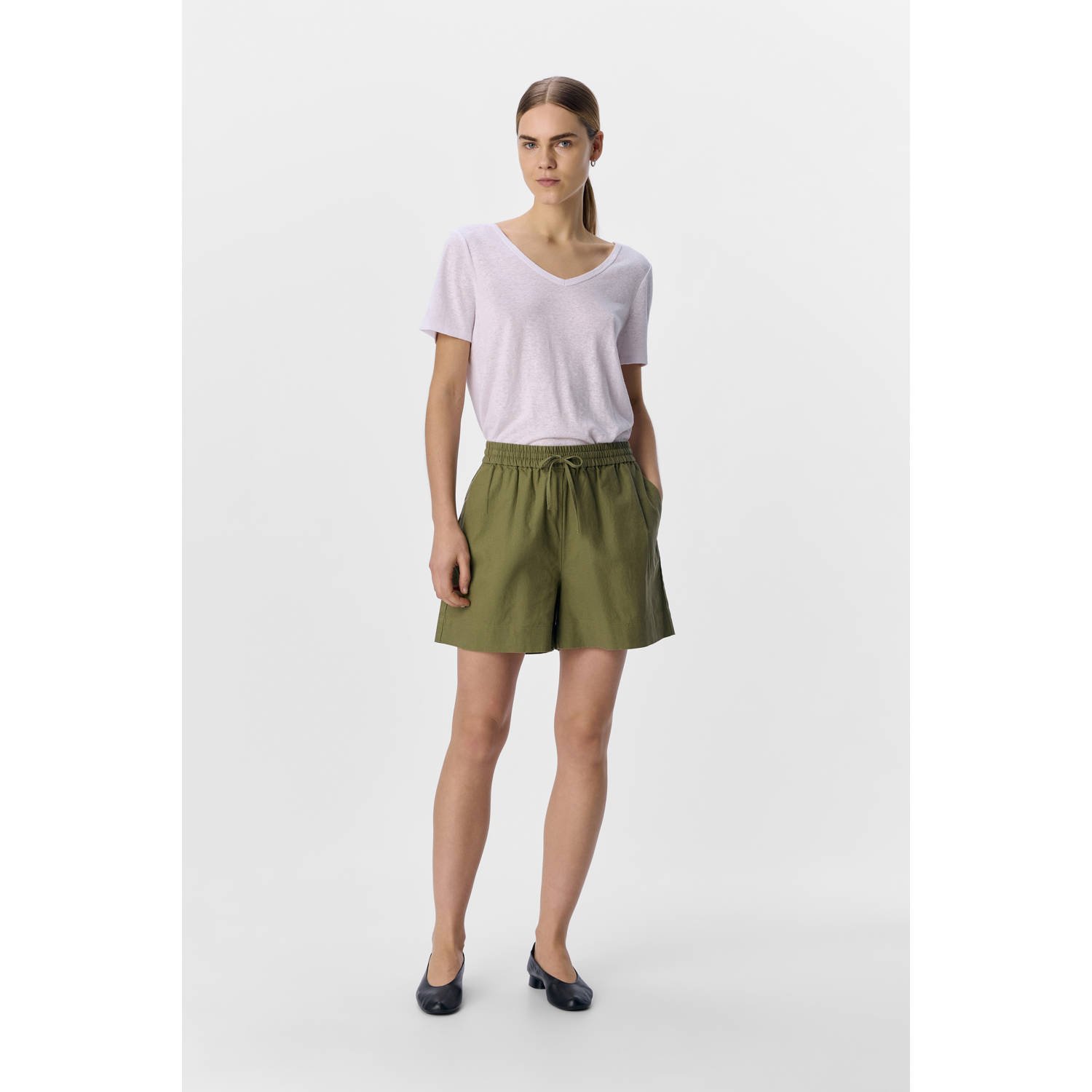 OBJECT linnen regular waist casual short olijfgroen