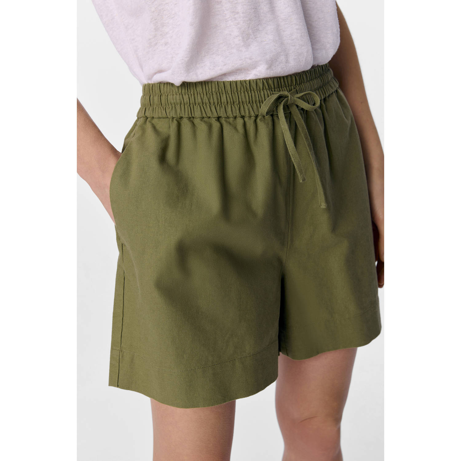OBJECT linnen regular waist casual short olijfgroen