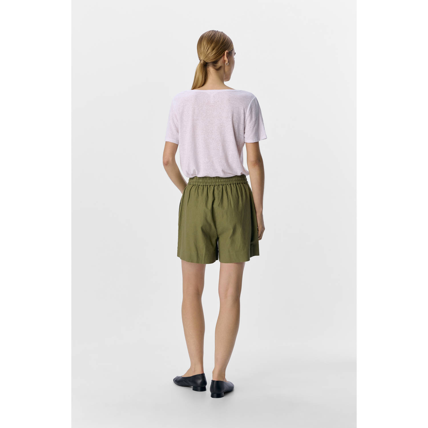 OBJECT linnen regular waist casual short olijfgroen