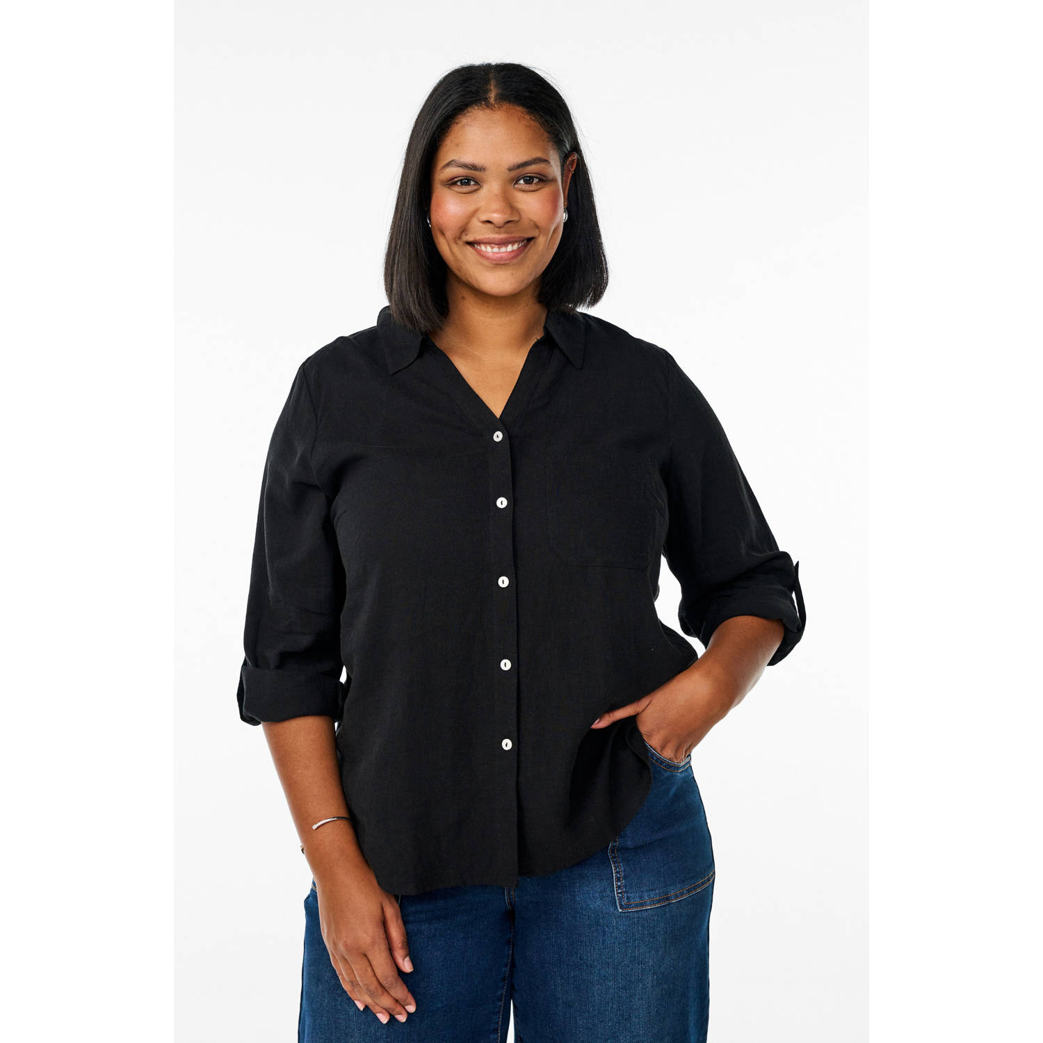 Zizzi linnen blouse zwart