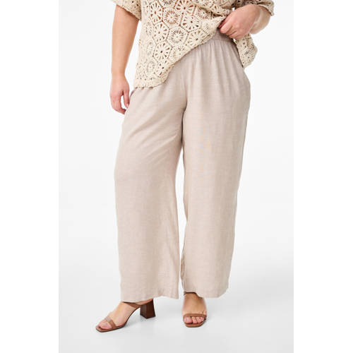 Zizzi linnen wide leg high waist broek beige afbeelding