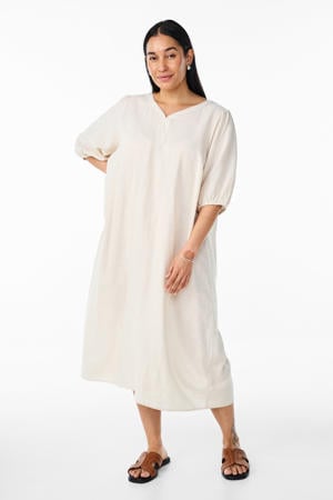 linnen midi jurk ecru