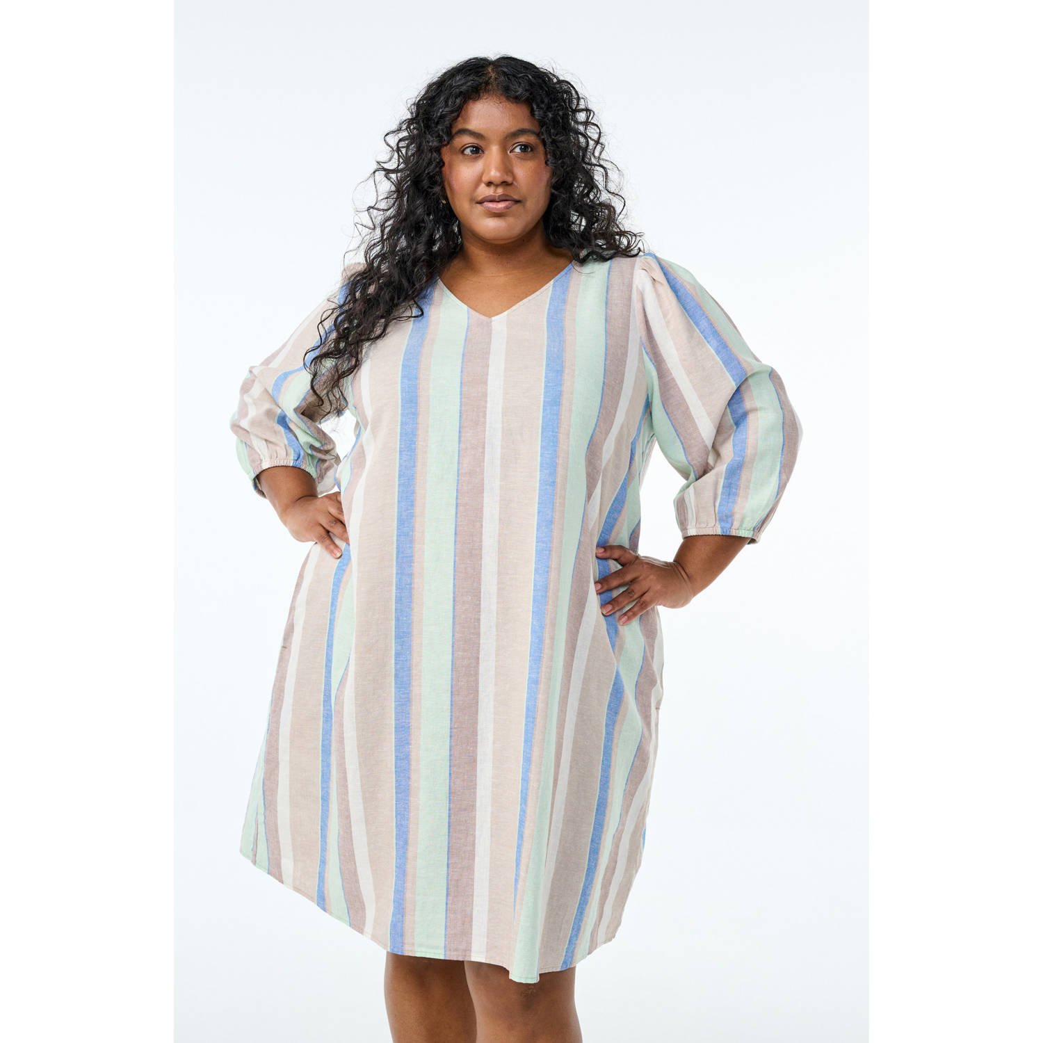 Zizzi linnen zomerjurk beige