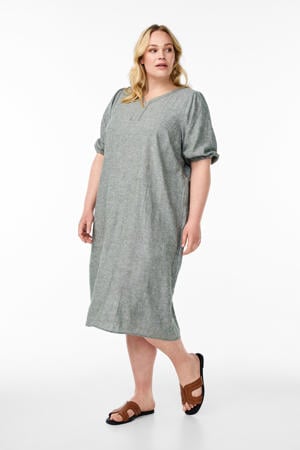 linnen midi jurk grijsgroen