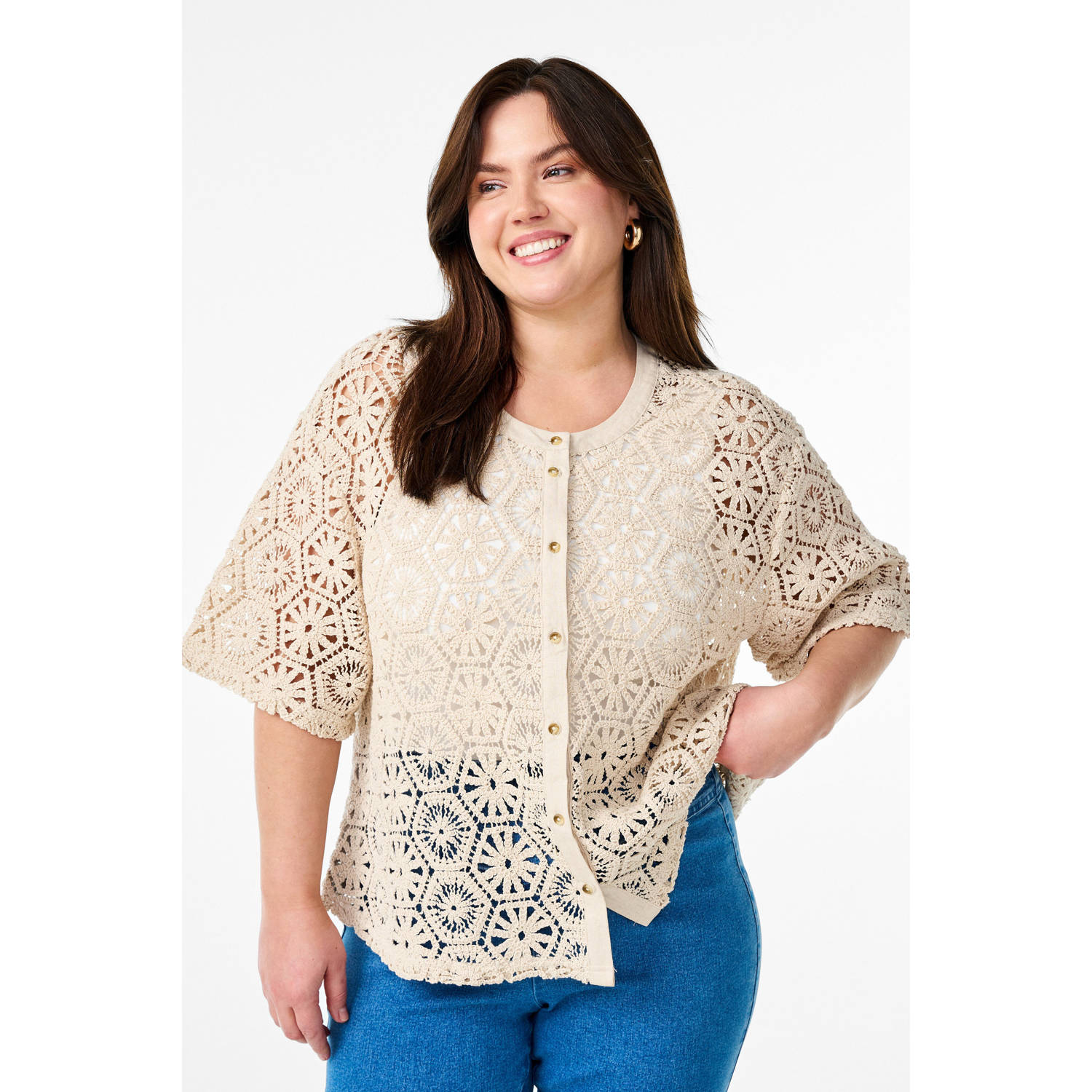 Zizzi vest ecru crochet
