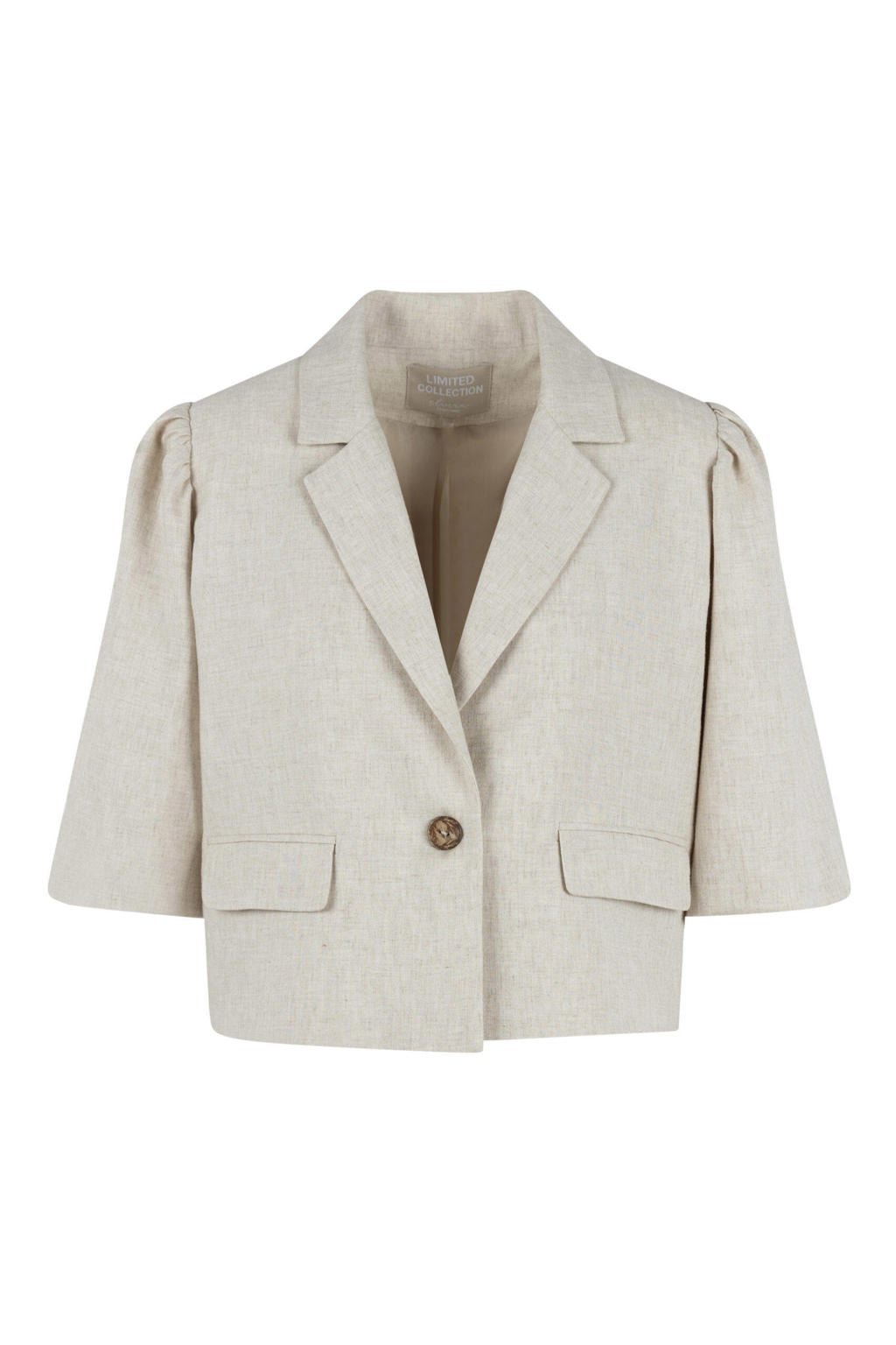 Beige dames Elvira Collections regular blazer van viscose met effen, korte mouwen, reverskraag en knoopsluiting