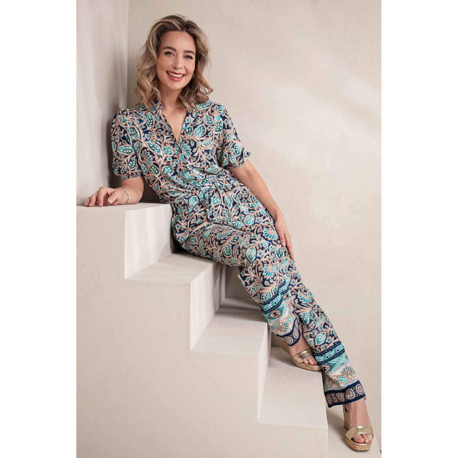 Elvira Collections straight regular waist casual broek blauw