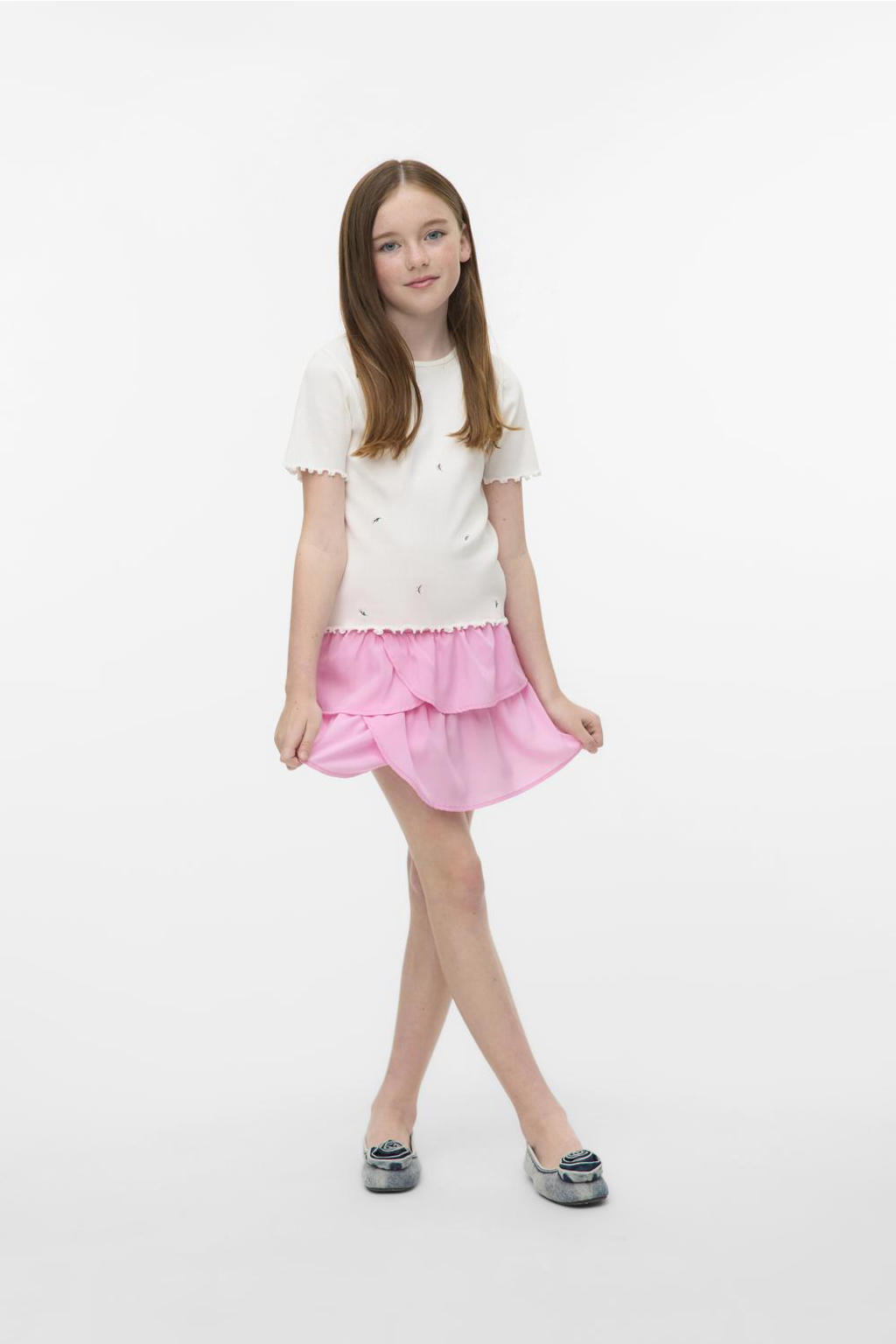 Lichtroze meisjes VERO MODA GIRL strokenrok gemaakt van polyester en met elastische tailleband