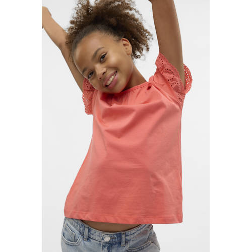 VERO MODA GIRL T-shirt roze broderie afbeelding