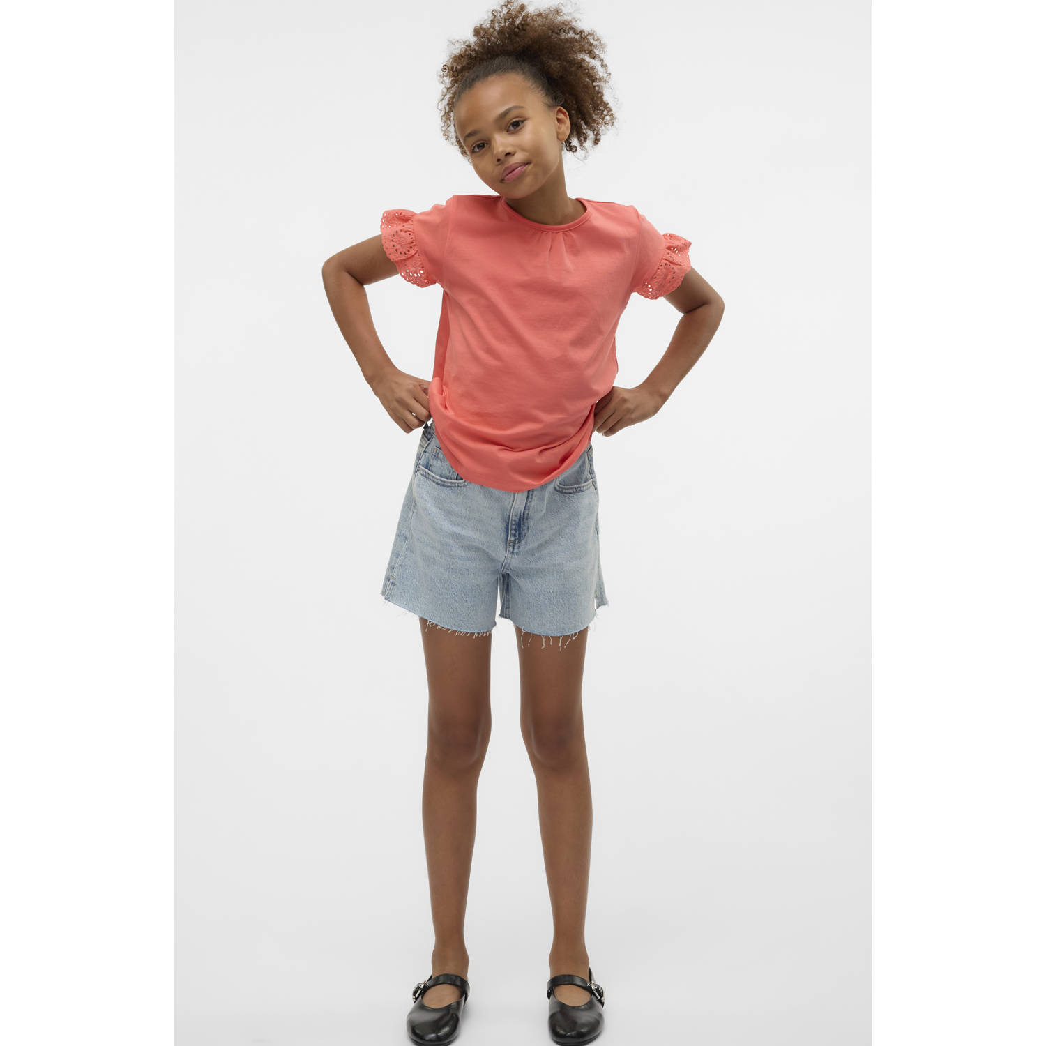 VERO MODA GIRL T-shirt roze broderie