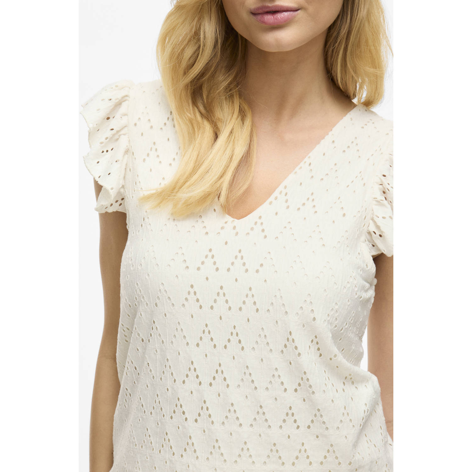 VILA top ecru broderie