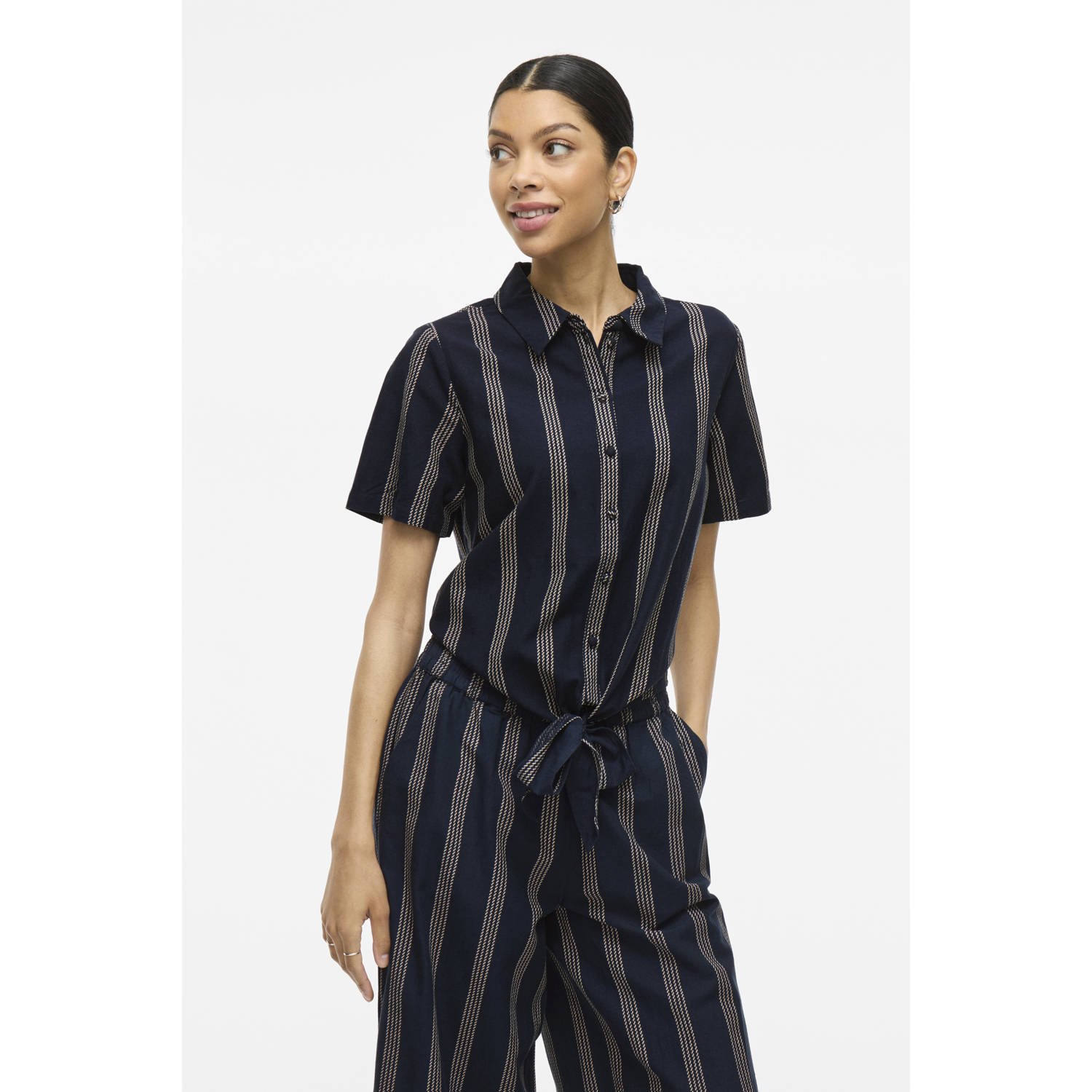 VILA linnen blouse marine