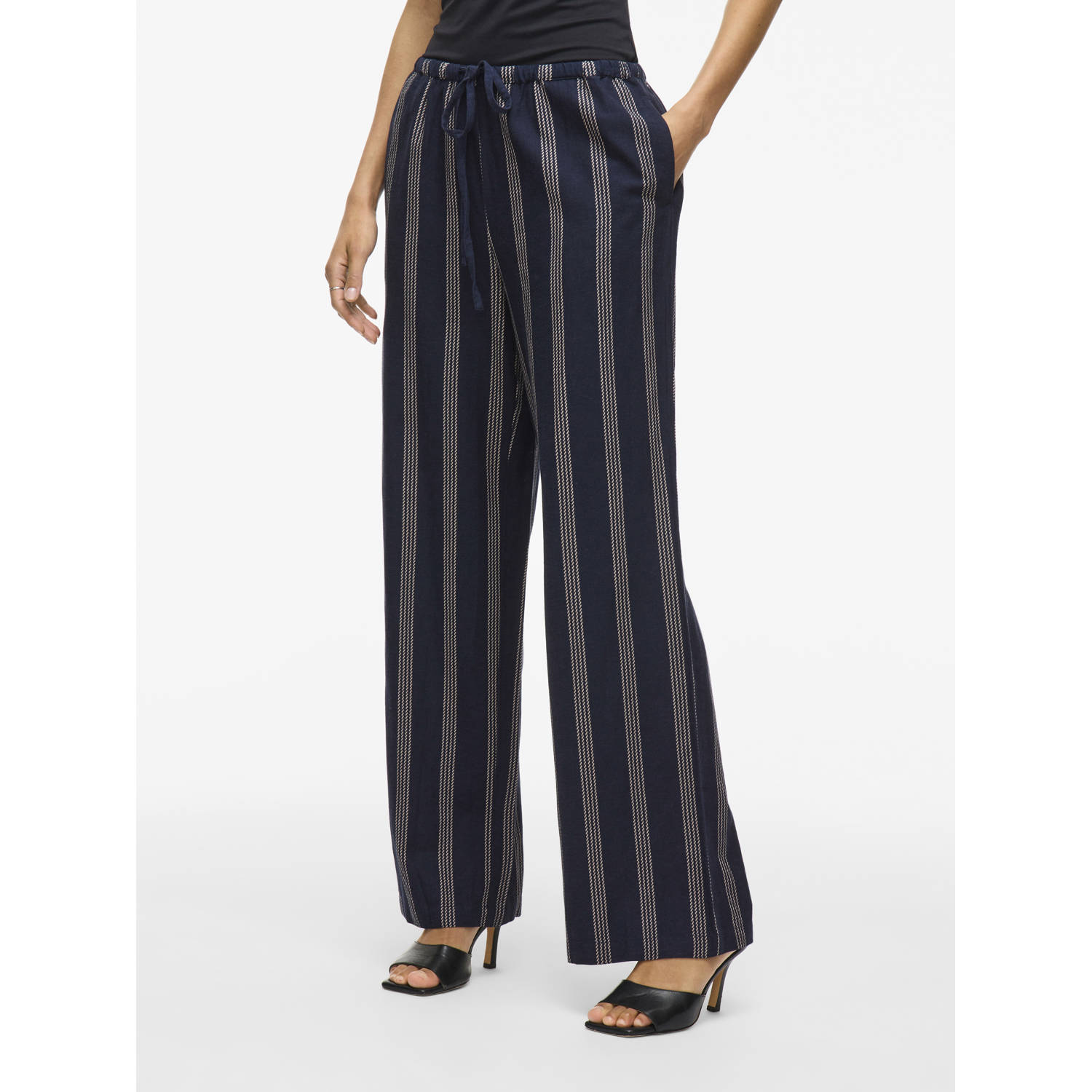 VILA wide leg regular waist casual broek donkerblauw