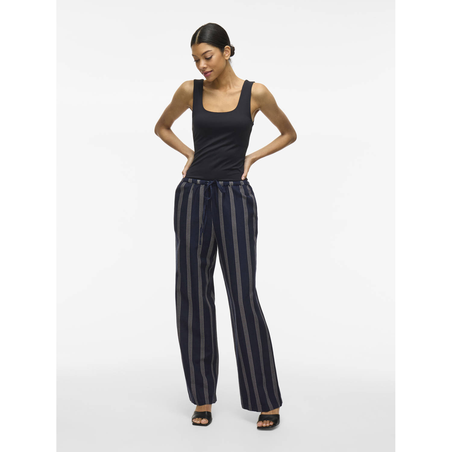 VILA wide leg regular waist casual broek donkerblauw