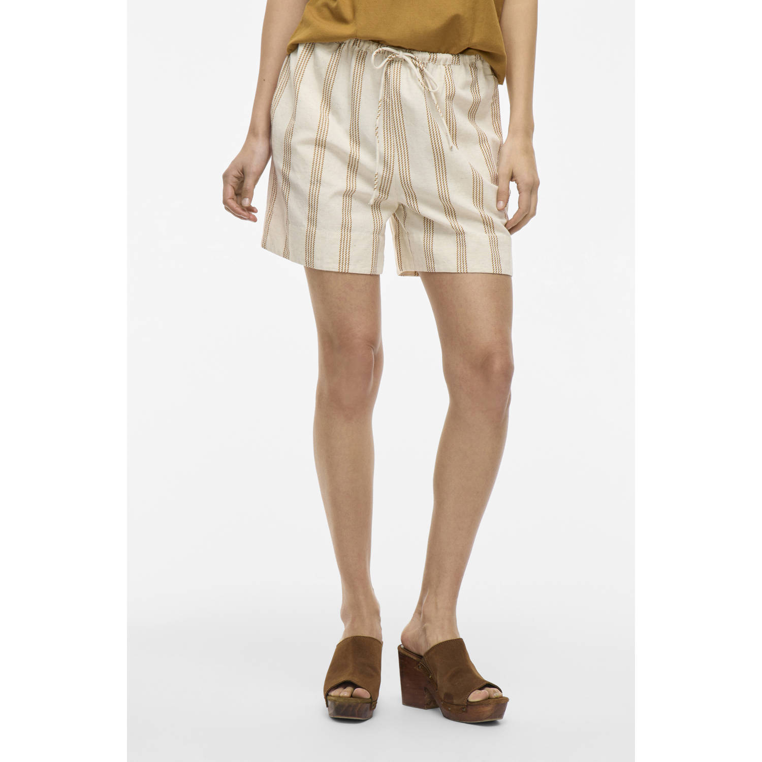 VILA linnen regular waist casual short ecru