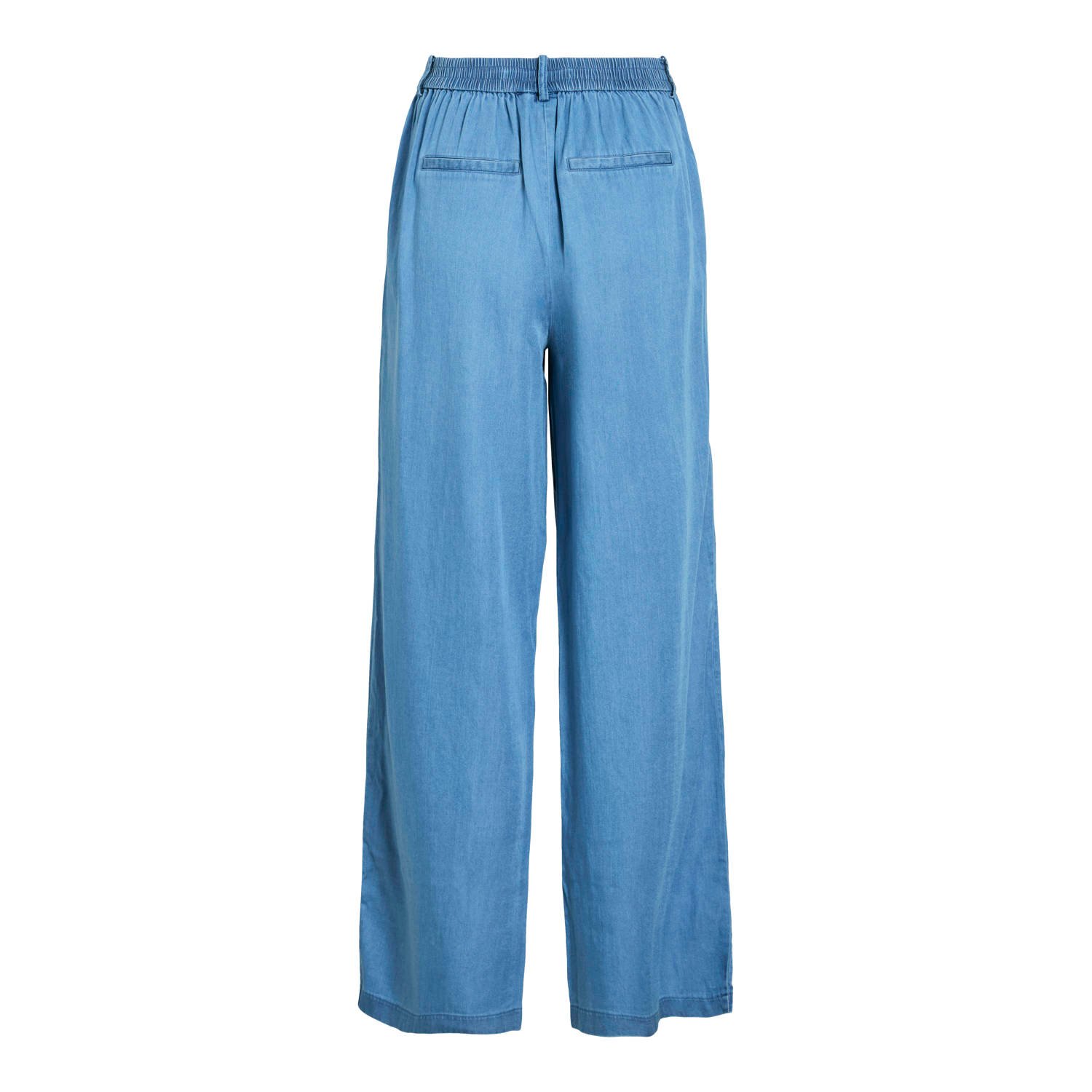VILA wide leg high waist casual broek medium blue denim