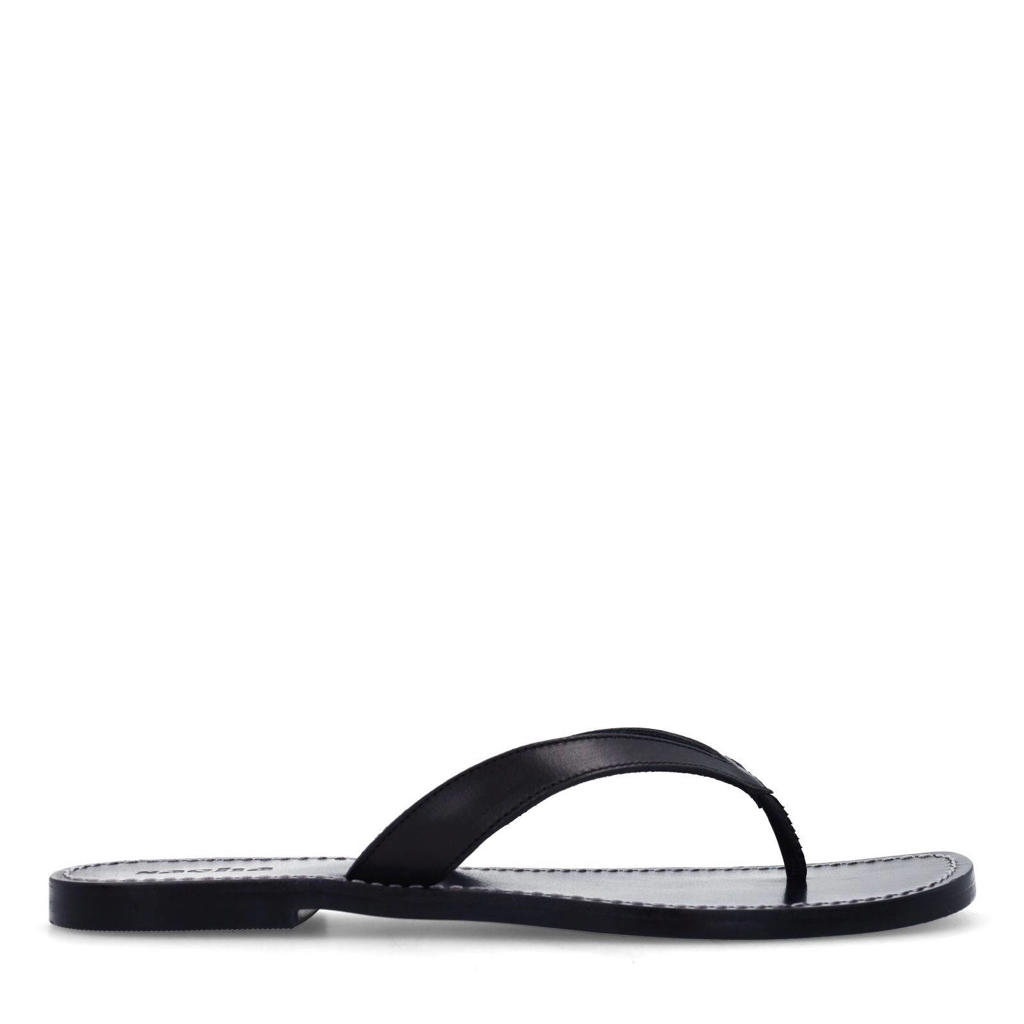 Zwarte dames Sacha leren teenslippers