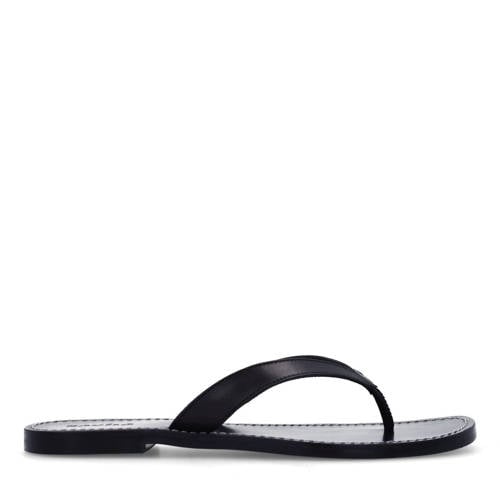 Sacha leren teenslippers zwart afbeelding