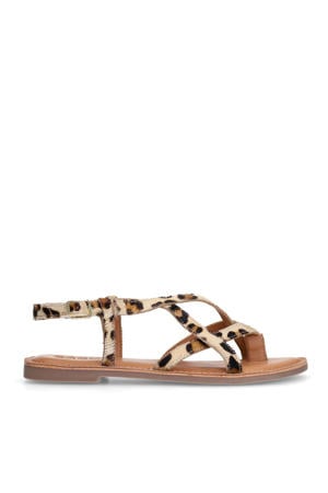 leren sandalen met panterprint beige