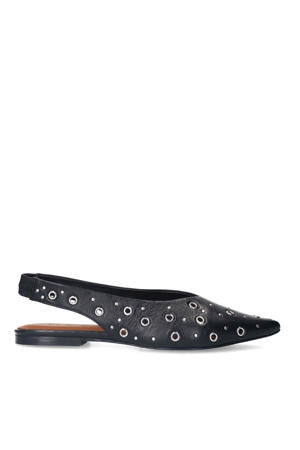 leren slingback loafers zwart