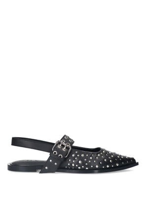 leren slingback loafers zwart