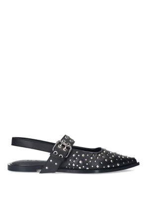 leren slingback loafers zwart