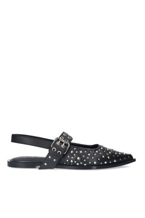 leren slingback loafers zwart