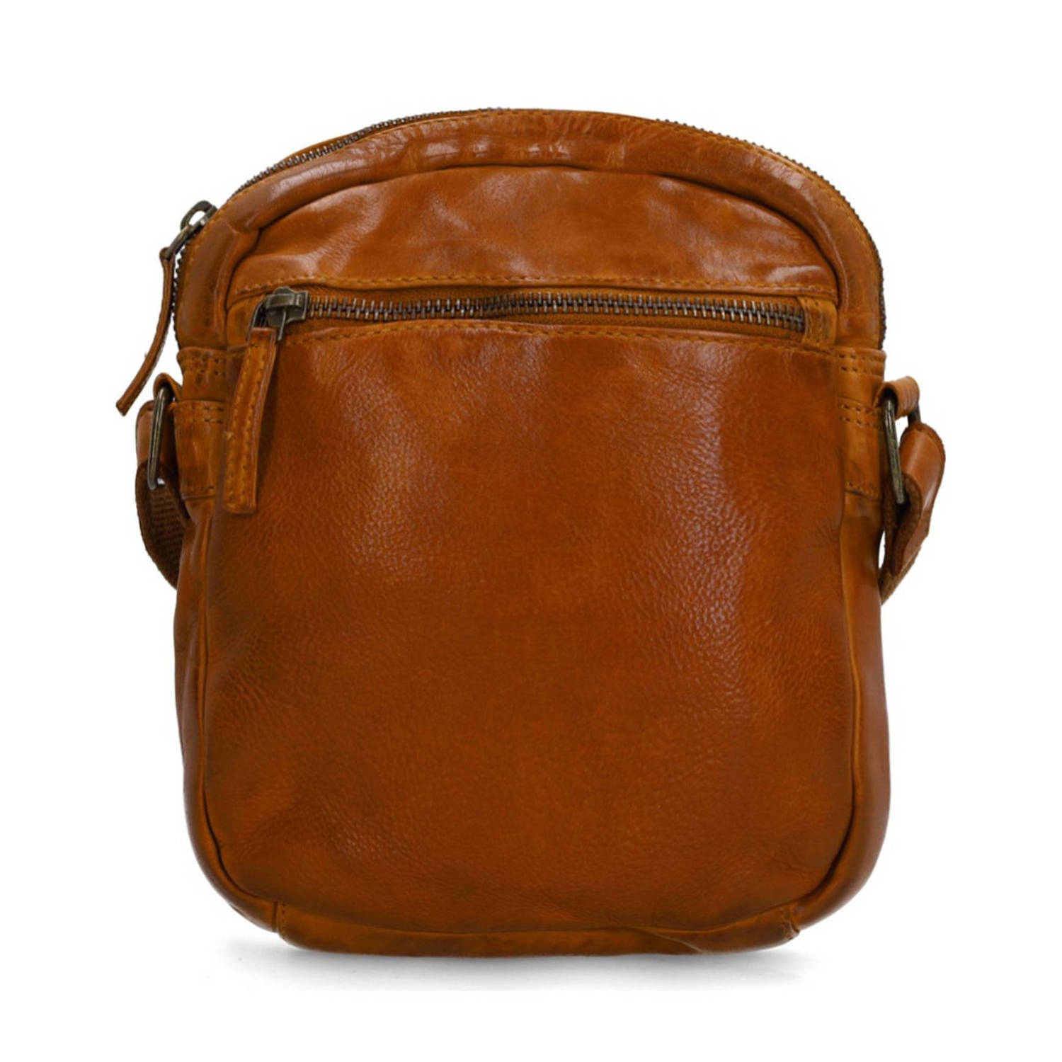 Manfield leren crossbody tas cognac