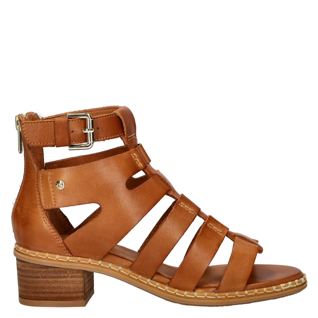 Cognackleurige dames Pikolinos leren sandalen met ritssluiting