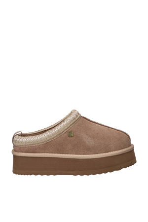 suède pantoffels taupe