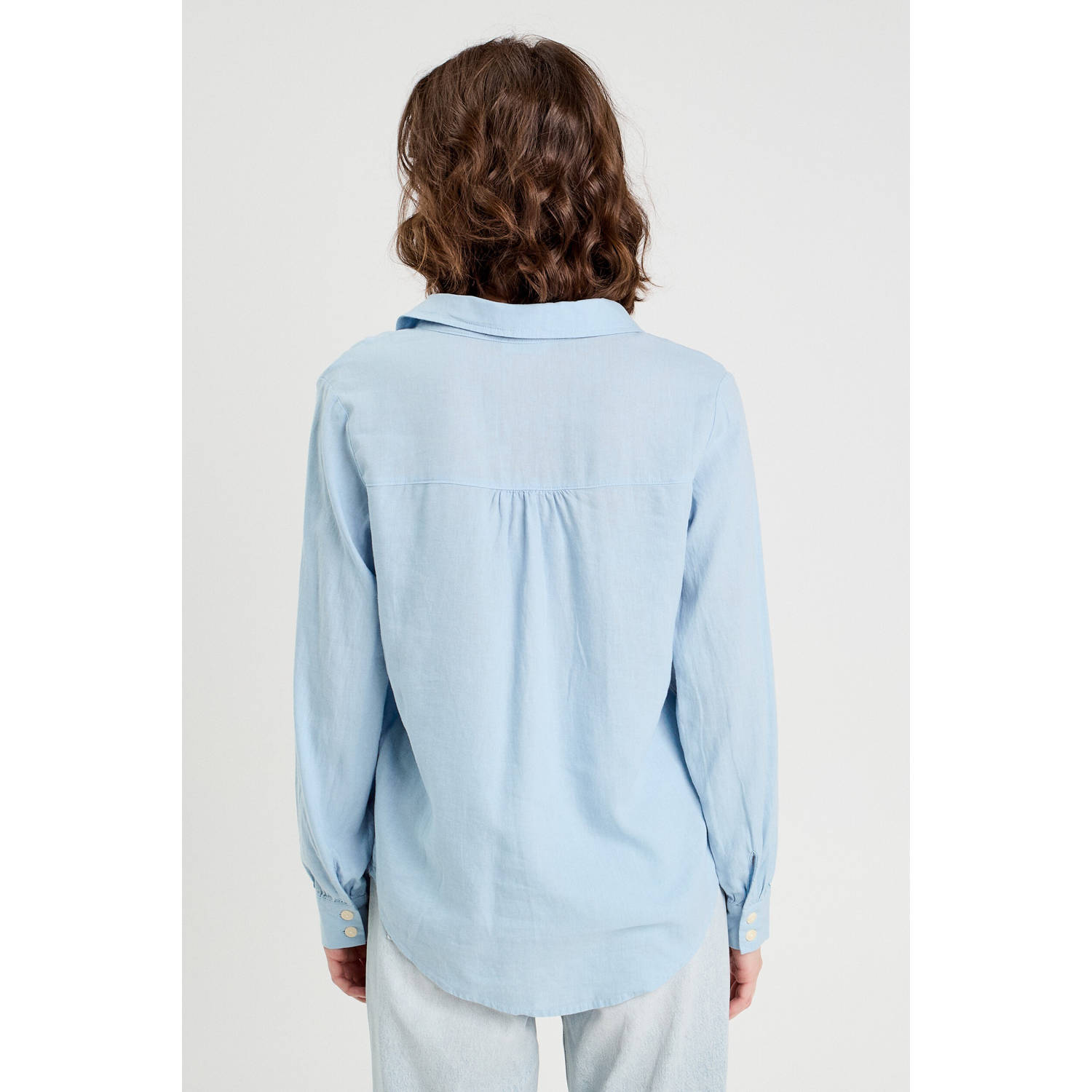 Cache blouse met linnen lichtblauw