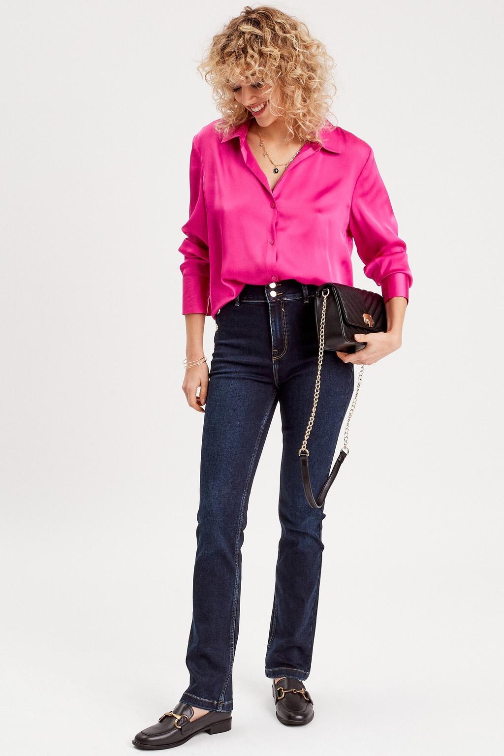 Dark blue denim dames Cache Cache high waist regular fit jeans van stretchdenim met effen