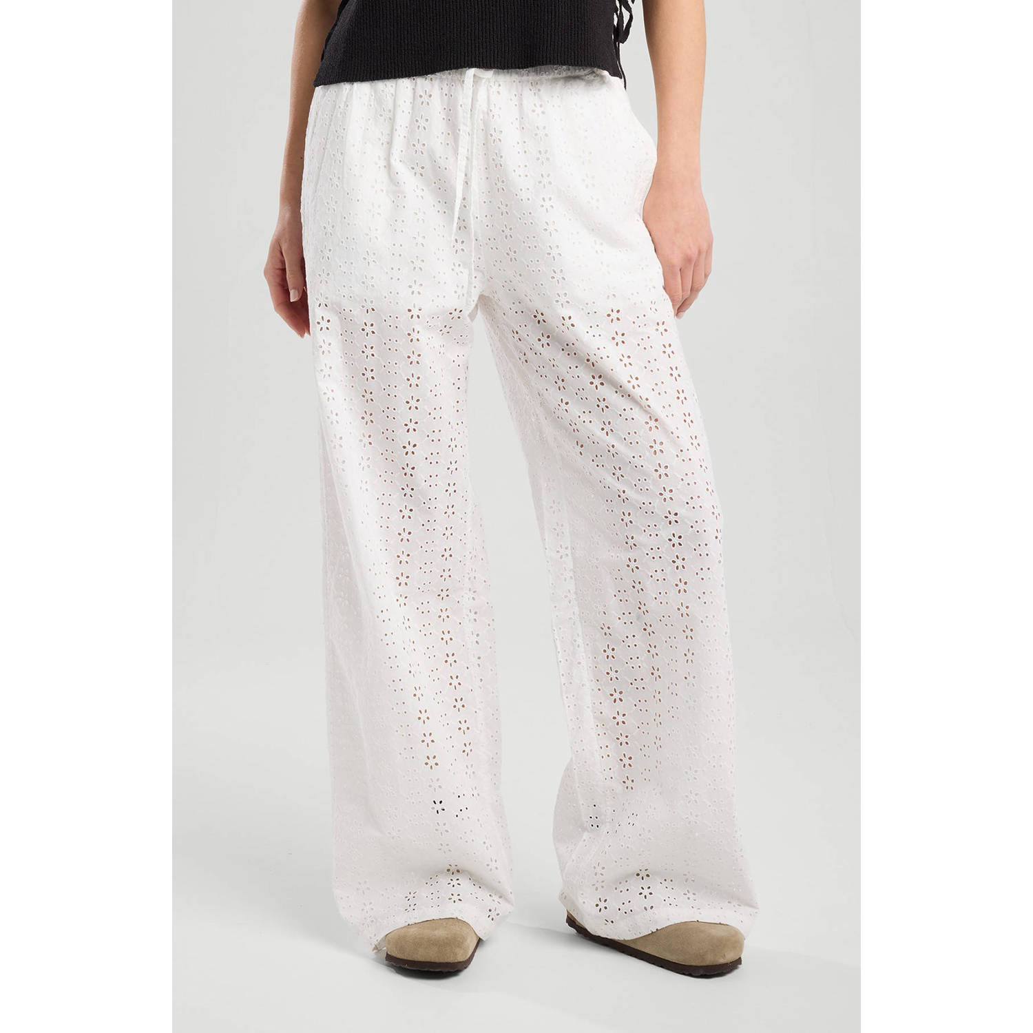 America Today regular waist casual broek ecru broderie